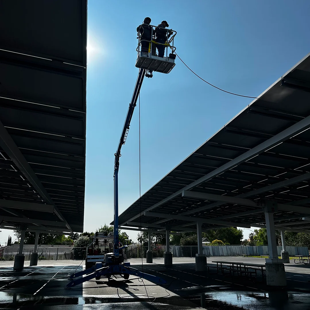 Large-scale school district solar array cleaning East Bay