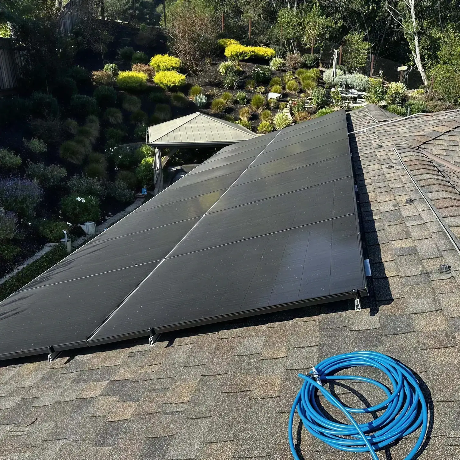 Solar panels before cleaning, grimy buildup reducing efficiency